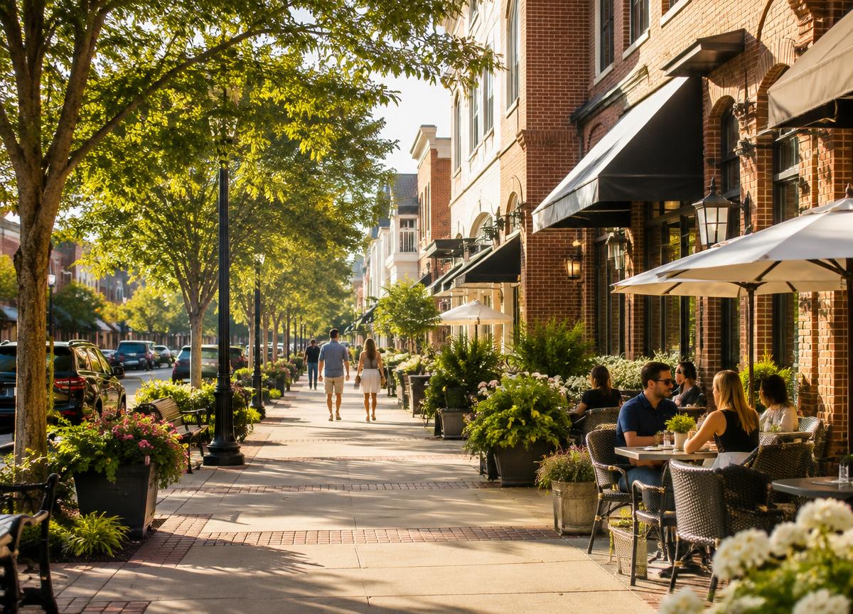 Illustrative walkable shopping and dining street