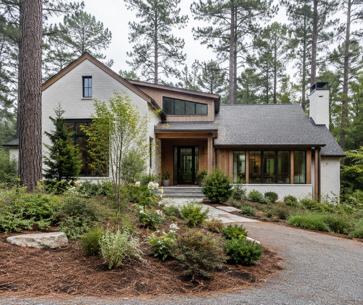 Illustrative contemporary custom home among North Carolina pines